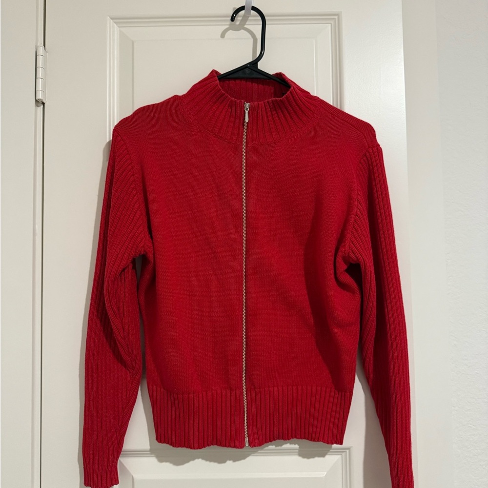 GAP Red Cardigan Sweater with Mock Neck